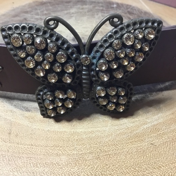 Women’s Brown Faux Leather Rhinestone Butterfly Buckle Belt Size 11 - Picture 2 of 6